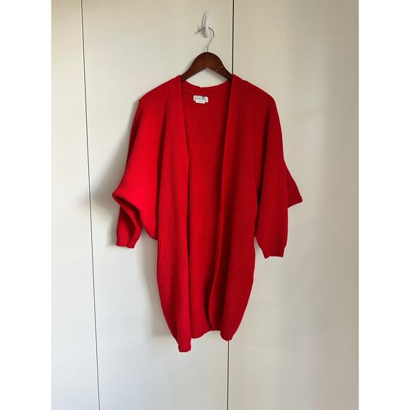 Lovers + Friends Cardigan Ribbed Sweater Red Size Small Heavy knit Midi Pockets - Picture 9 of 9